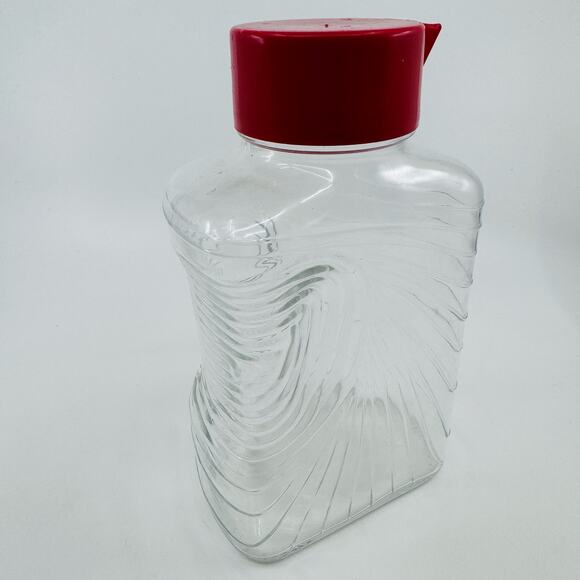 Vintage Retro Italian Covetro Patterned Glass Jug Pitcher Serveware with Red Lid - Picture 2 of 11